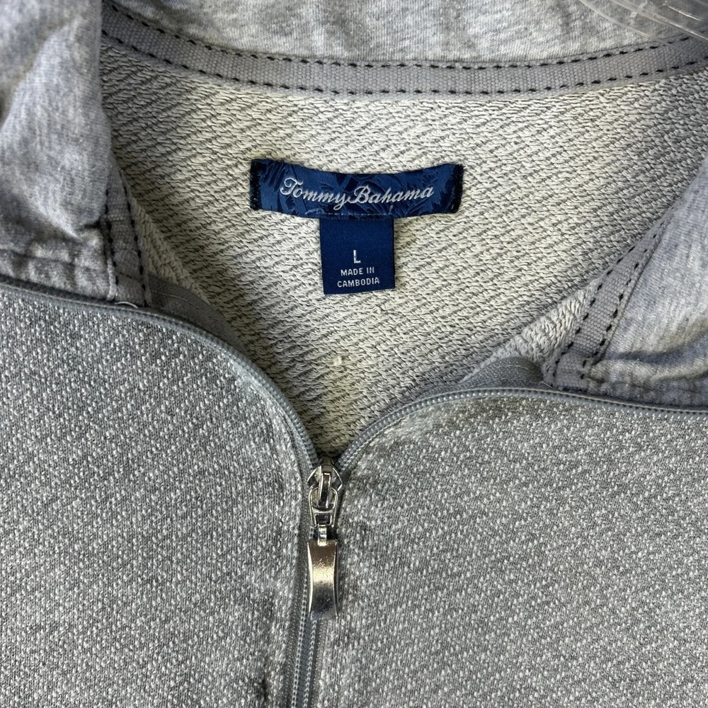 Tommy Bahama 1/4 Zip Sweater Mens Large Grey Herringbone Pullover Stretch Preppy